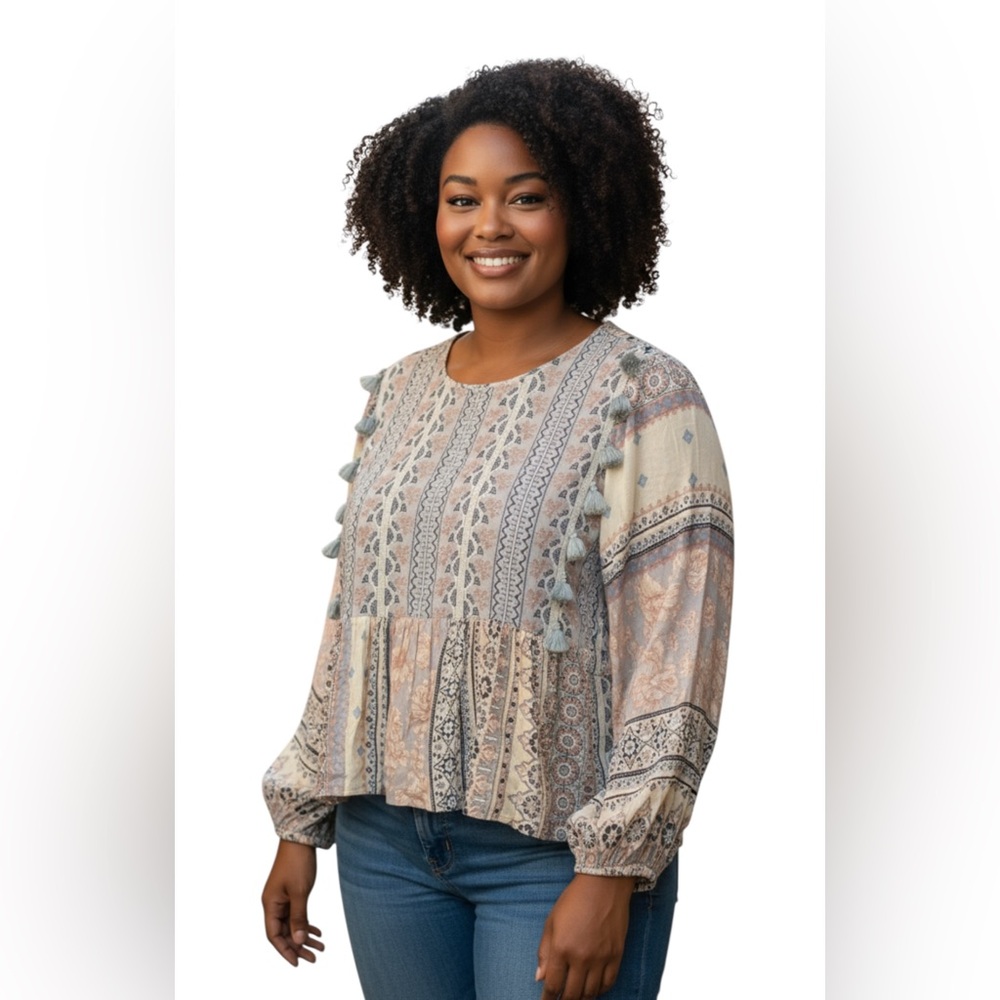American Eagle Patchwork Peasant Top Embroidered … - image 1